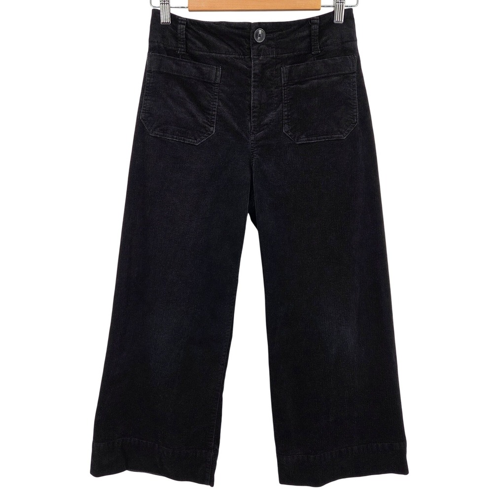 Maeve Anthropologie The‎ Colette Corduroy Pants 26P Black Wide Leg Cropped
